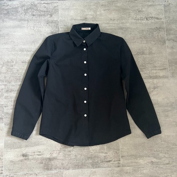 Black Classic Button-Down Shirt Womens S/M - Picture 1 of 4